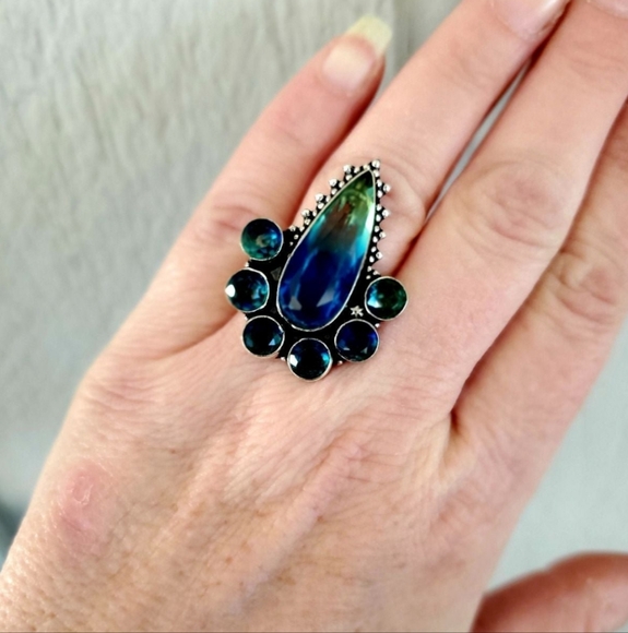New Bi-Color Tourmaline 925 Silver Statement Ring.  - Picture 5 of 12